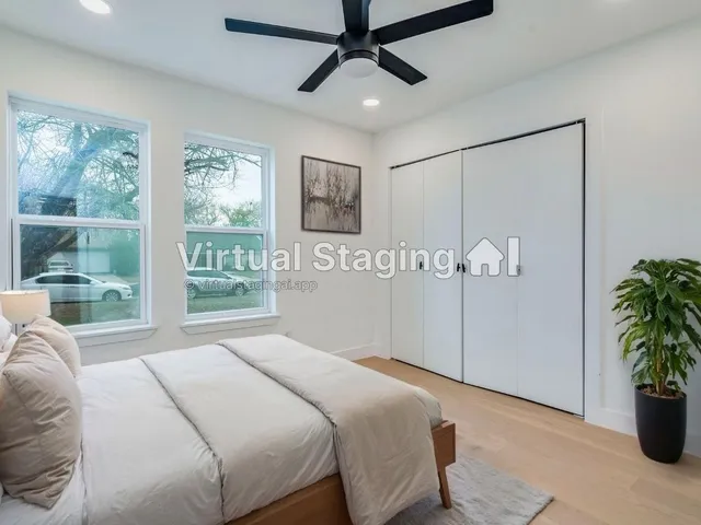 an empty room with fan