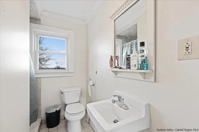 a bathroom with a toilet a sink and mirror