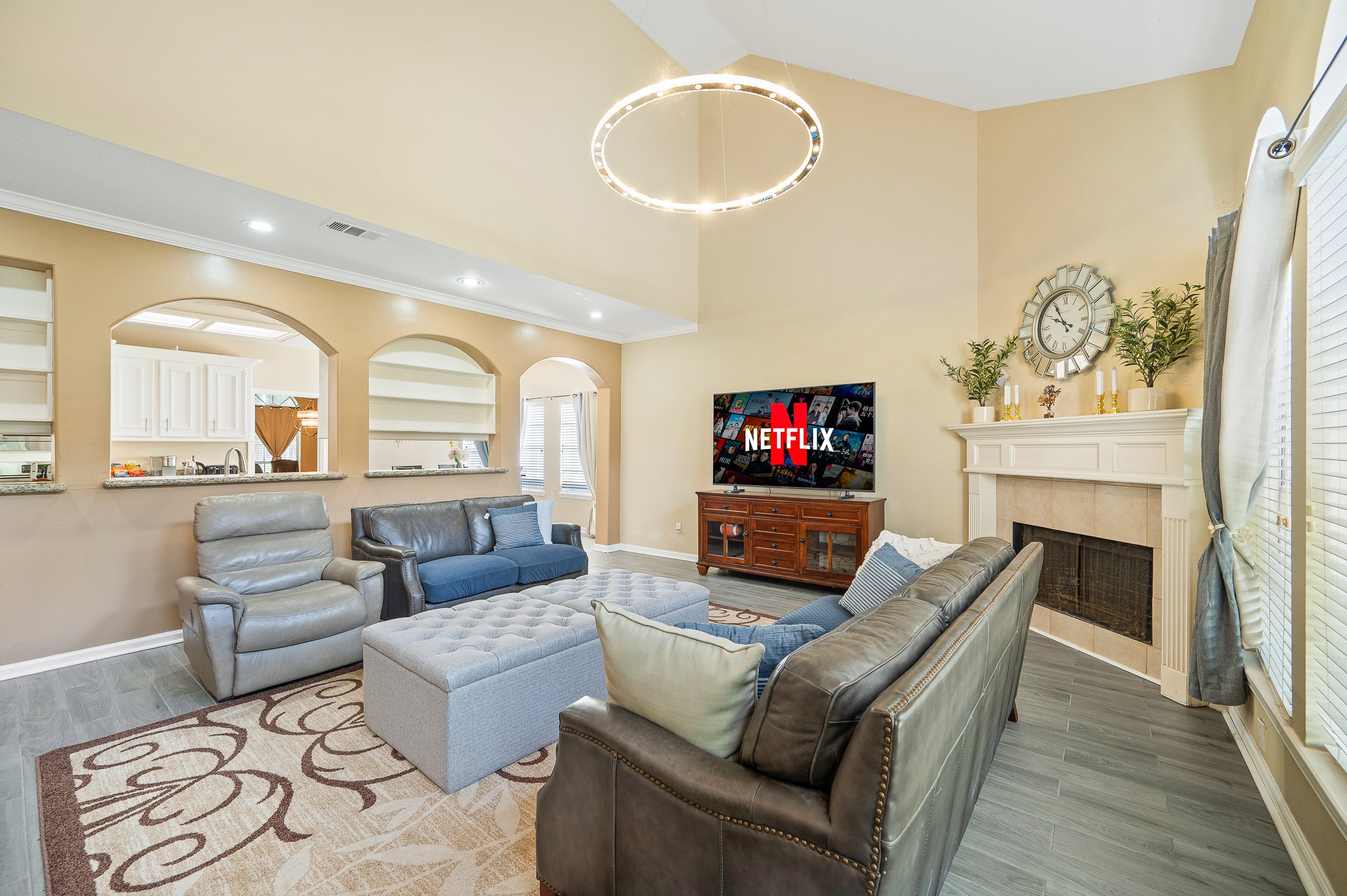 8111 Morningbrook Court Spring, TX 77379 - Photo 18 of 46 a living room with furniture and a fireplace
