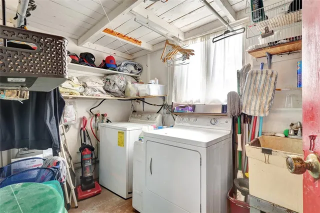 a storage room with washer and dryer