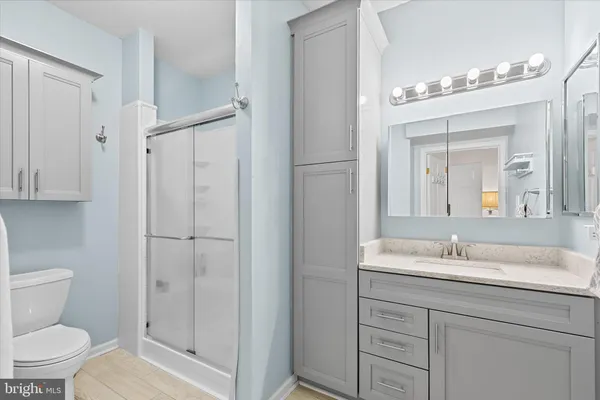a bathroom with a sink a toilet and a mirror