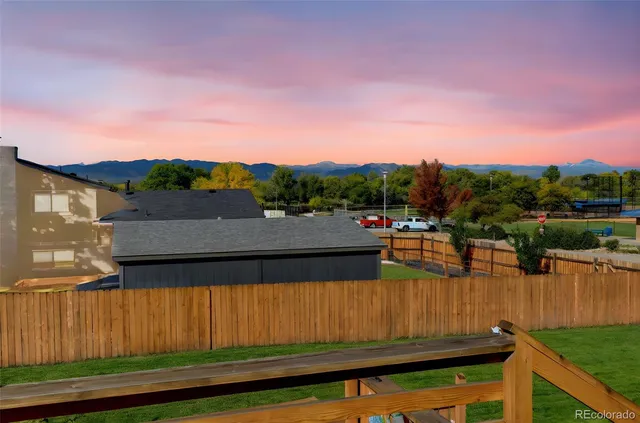 a view of a field with a tree in the background