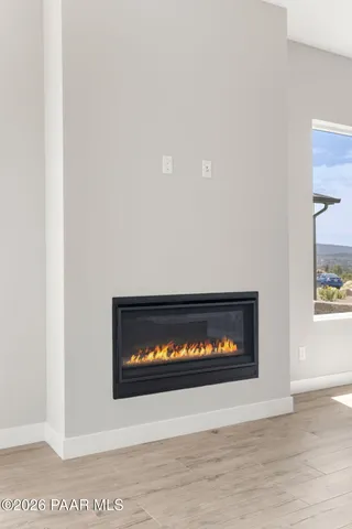 a room with a fireplace