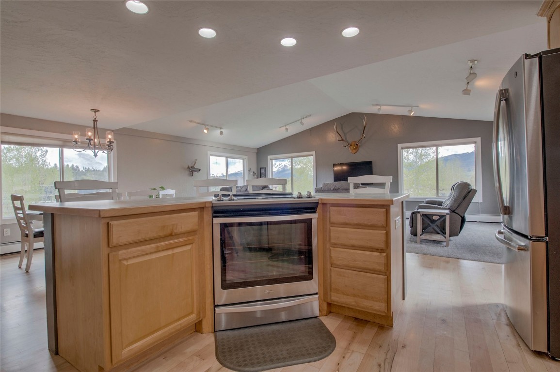 231 Alpine Road Dillon, CO 80435 - Photo 9 of 40 a kitchen with a refrigerator and a stove top oven