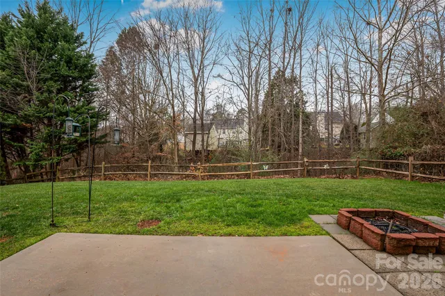 a view of a park with large trees