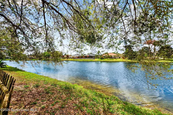 a view of a lake with houses