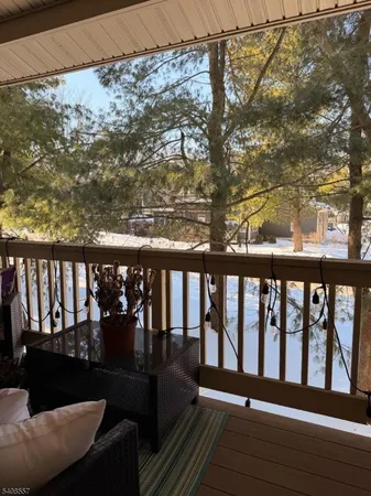 a view of wooden balcony