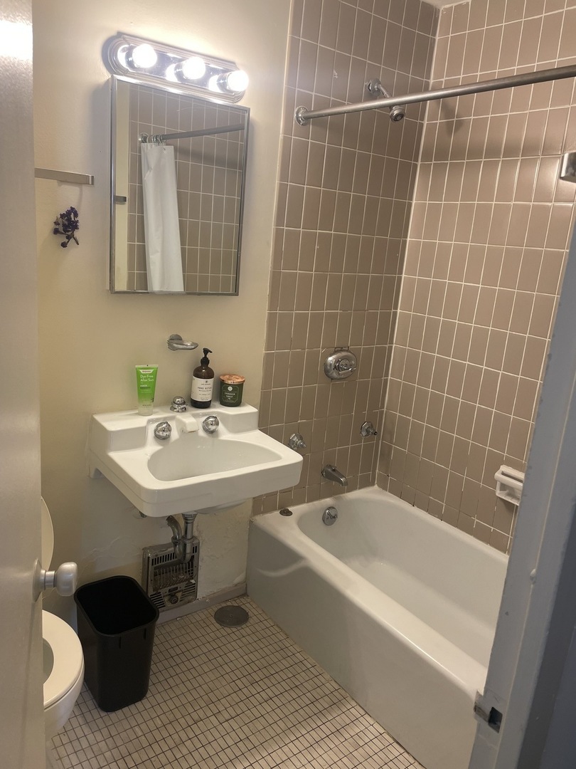 1400 East 55th Place, Unit 613S Chicago, IL 60637 - Photo 11 of 12 a bathroom with a sink a toilet and shower