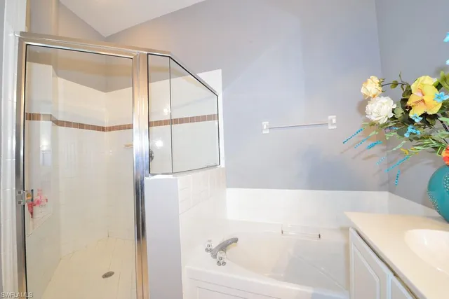 a bathroom with a sink a bathtub and a shower