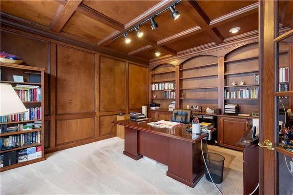 a room with furniture and a book shelf