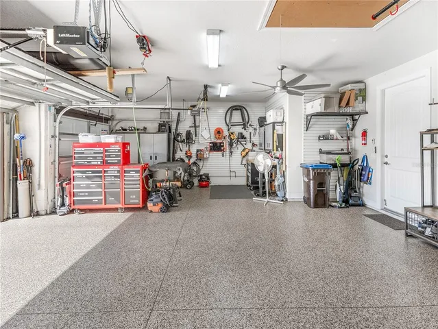 a view of a park with large trees