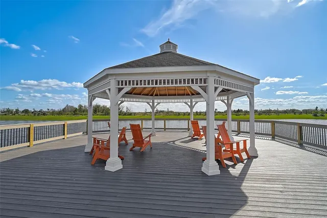 an outdoor space with seating