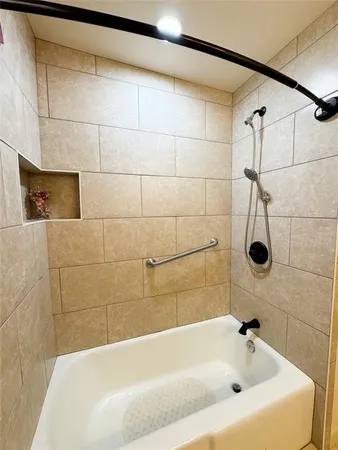 a bathroom with a bathtub