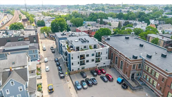 an aerial view of a city