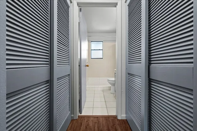 a view of a bathroom from a balcony