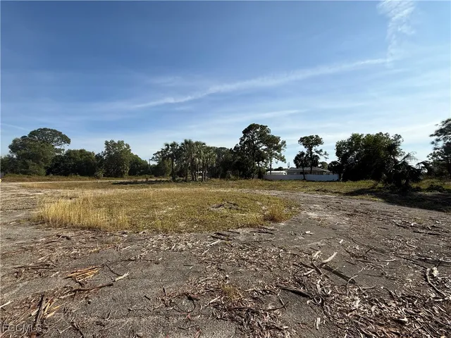 a view of a field with trees