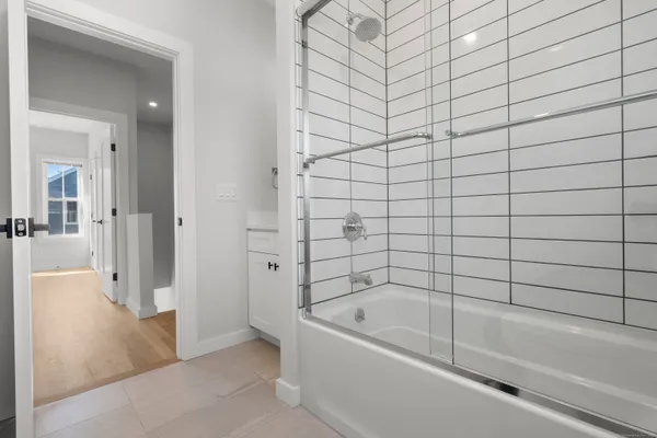 a bathroom with a bathtub