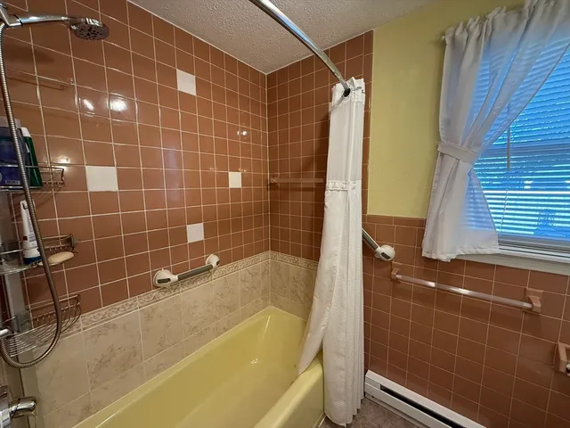 a bathroom with a bathtub and a shower