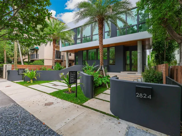 front view of a house with a patio