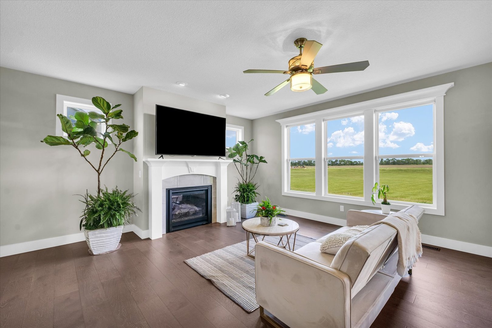 1908 Littlefield Lane Mahomet, IL 61853 - Photo 8 of 51 a living room with furniture a fireplace and a flat screen tv