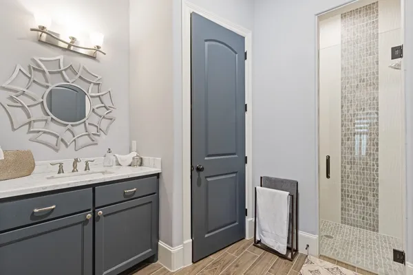 a living room with a bed and a couch