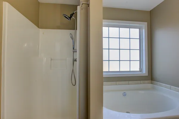 a bathroom with a bathtub