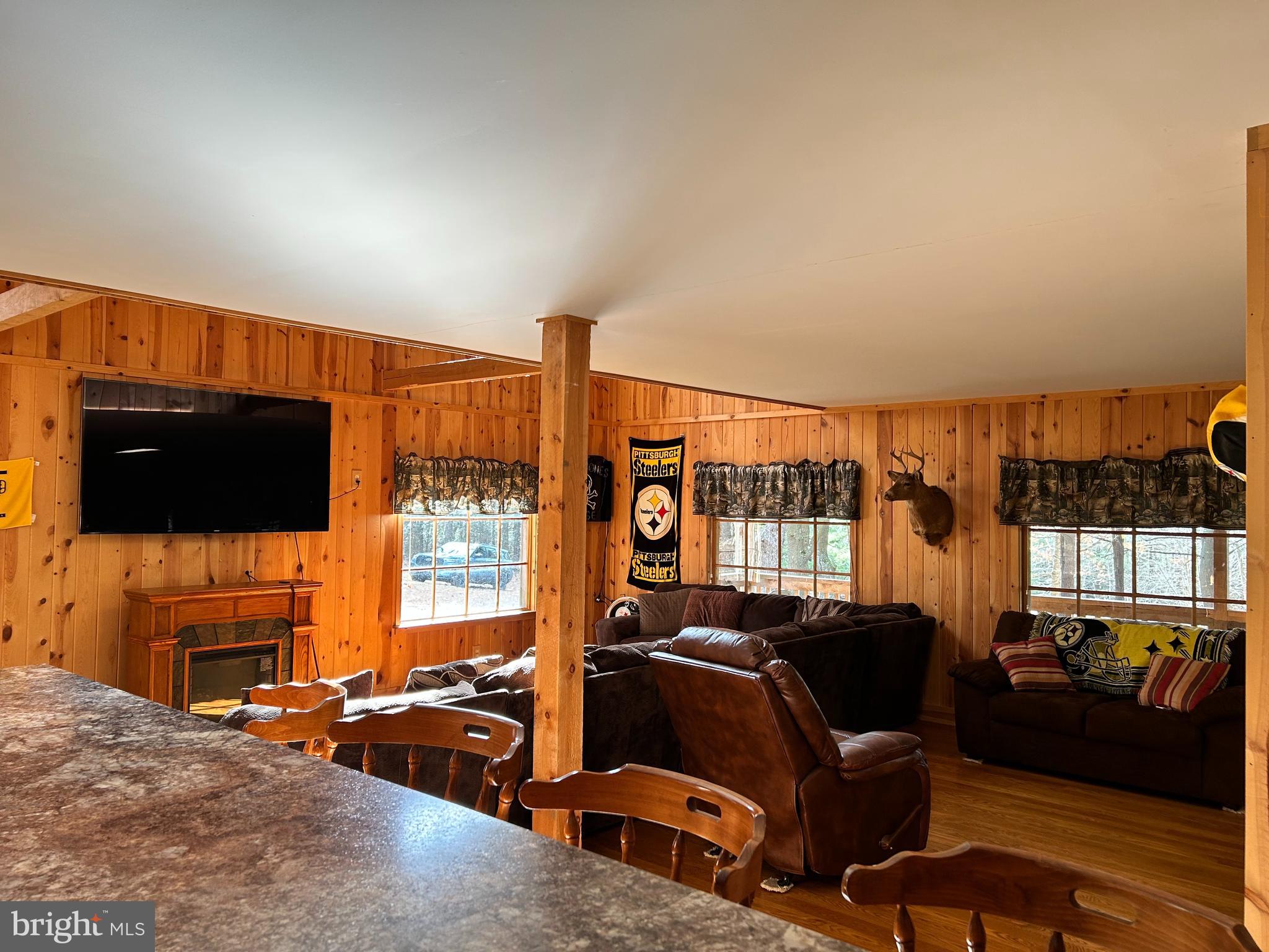 385 Elk Creek Road Aaronsburg, PA 16820 - Photo 5 of 89 a living room with furniture a flat screen tv and large window