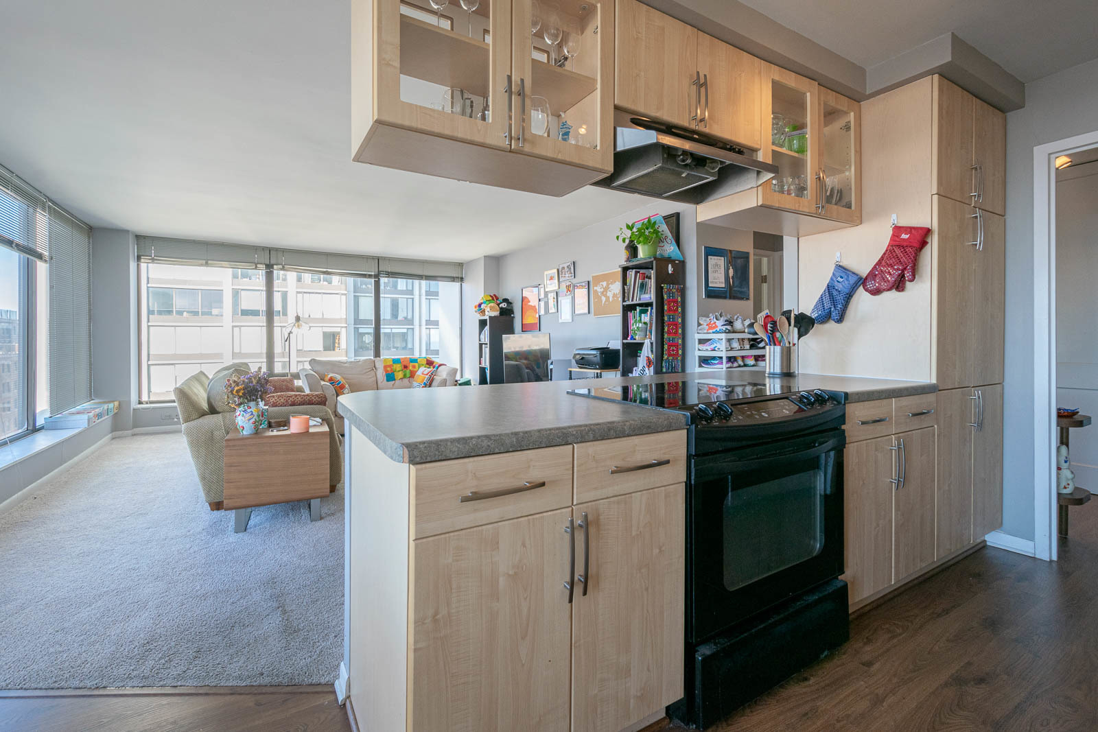 5445 North Sheridan Road, Unit 1701 Chicago, IL 60640 - Photo 6 of 11 a kitchen with stainless steel appliances granite countertop a sink and dishwasher a stove with wooden floors