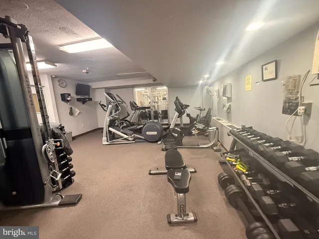 a view of a room with gym equipment