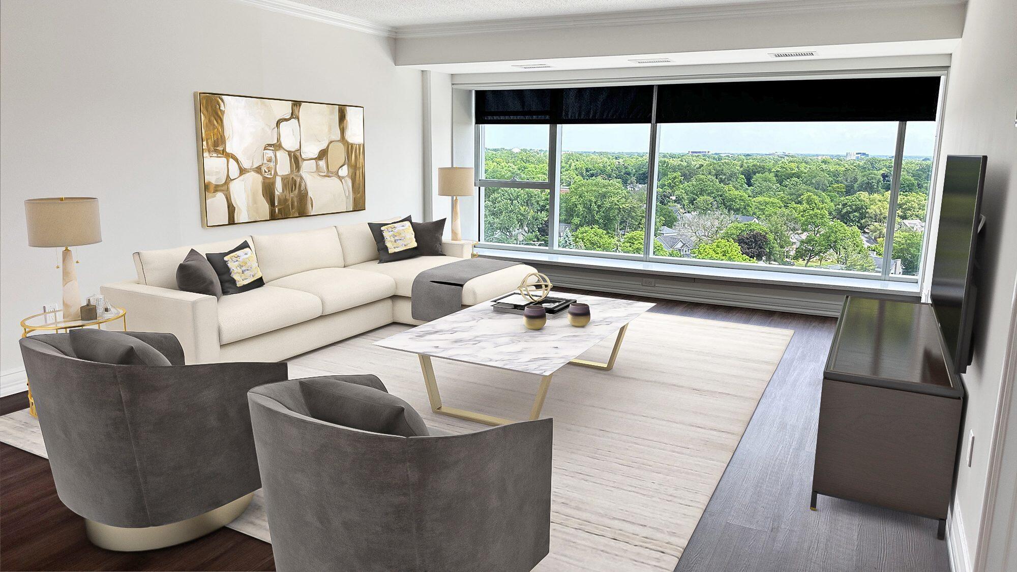555 South Old Woodward Avenue, Unit 1507 Birmingham, MI 48009 - Photo 3 of 16 HUGE LIVING ROOM WITH FABULOUS VIEWS