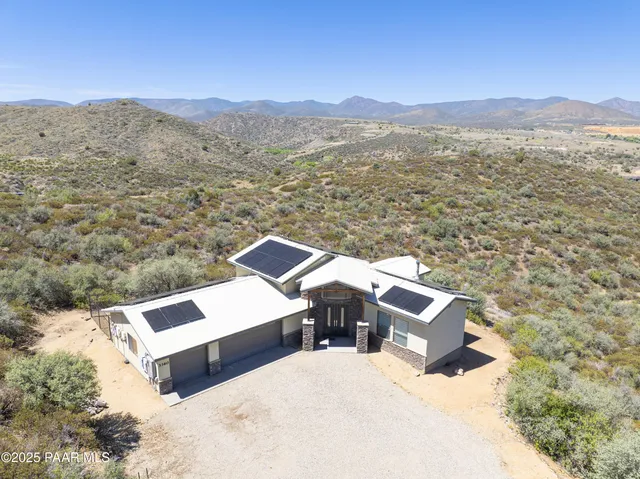 a view of a terrace with a mountain