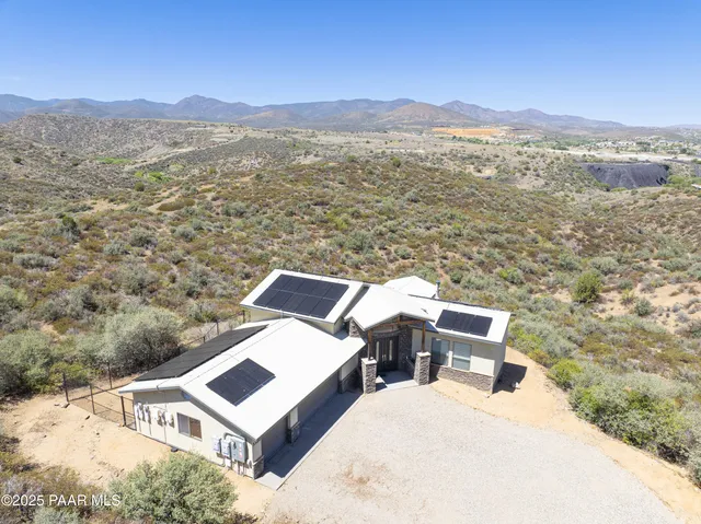 a view of a terrace with a mountain