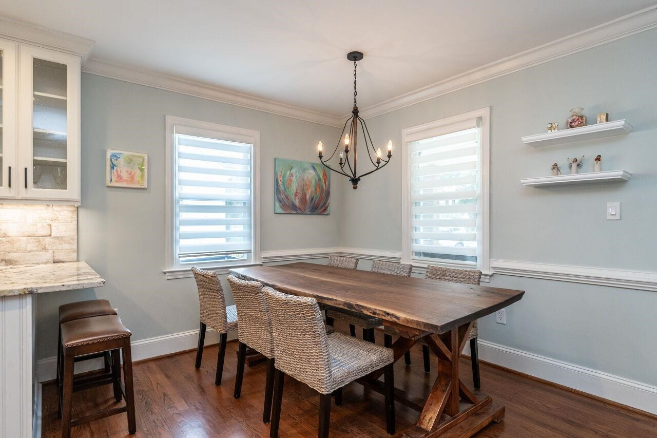 1936 Fairfield Drive Raleigh, NC 27608 - Photo 8 of 27 Plenty of space for a large table or this area could be used as a little keeping room. Peninsula accommodates two bar stools. Dining Room
