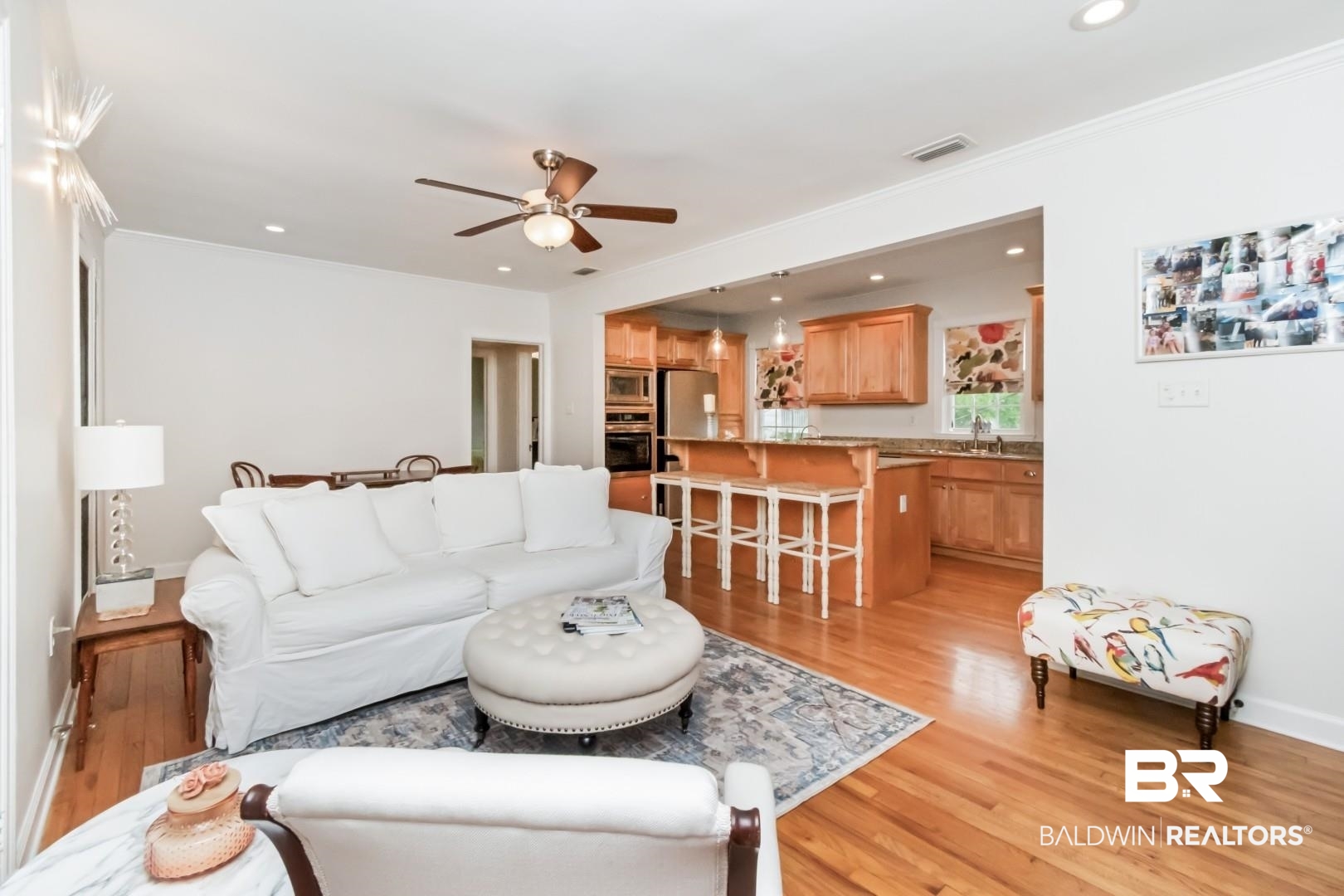 214 Upham Street, Unit 3D Mobile, AL 36607 - Photo 5 of 34 Living area with light wood-style floors, ceiling fan, and recessed lighting