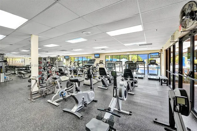 a view of a room with gym equipment