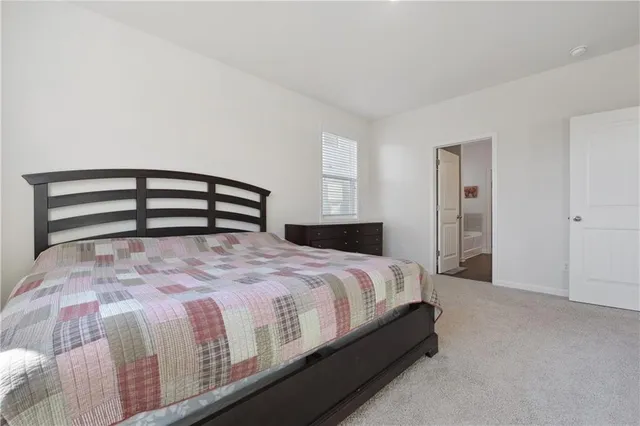 a bedroom with a bed and a closet