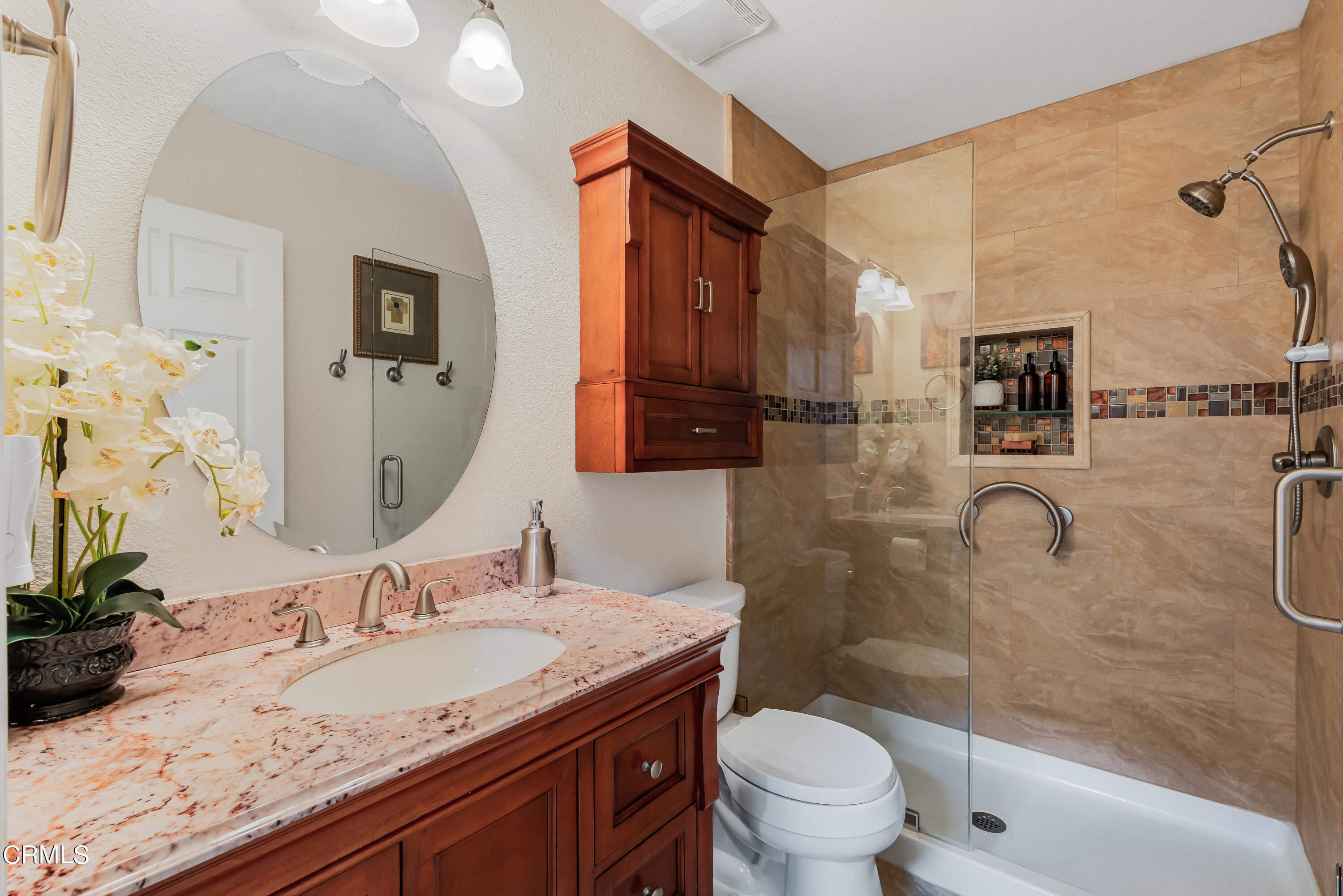 6392 Katherine Road, Unit B Simi Valley, CA 93063 - Photo 13 of 26 a bathroom with a granite countertop sink toilet and shower