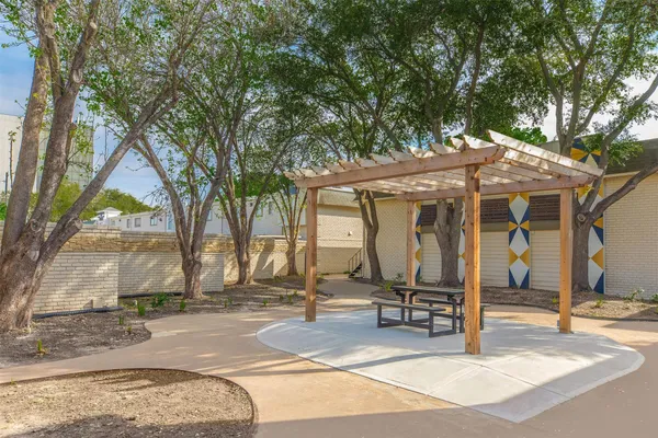 a building outdoor space with seating space