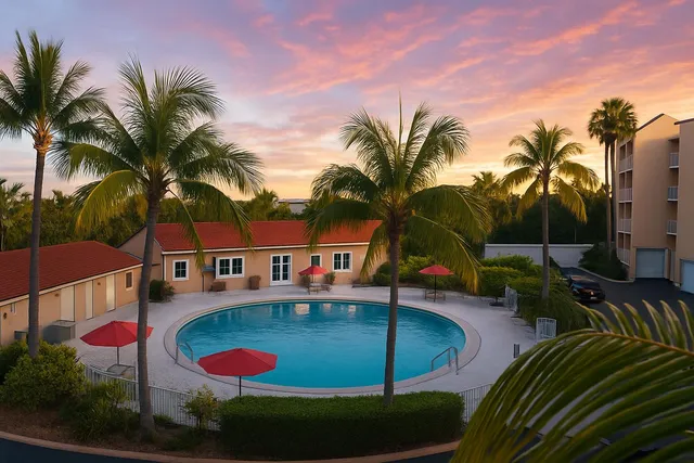 a view of swimming pool with outdoor seating