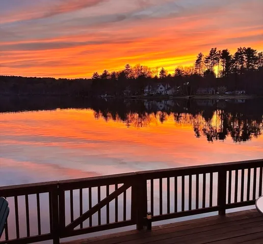 a view of a lake and yard