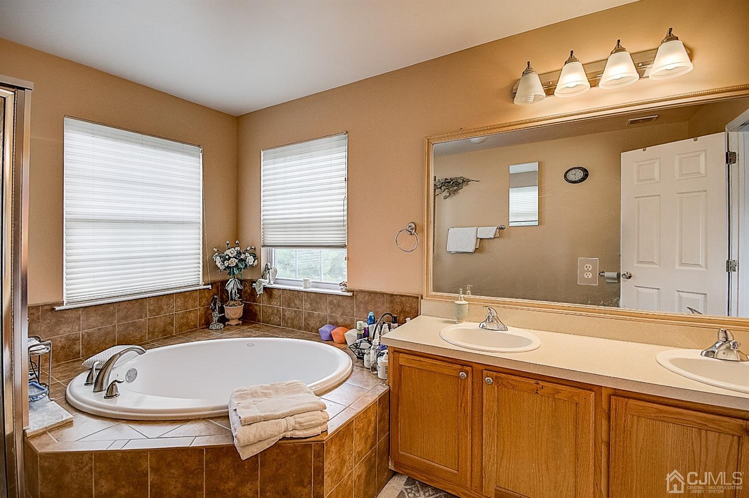 51 Timber Ridge Road North Brunswick, NJ 08902 - Photo 33 of 57 a bathroom with a double vanity sink and a bathtub