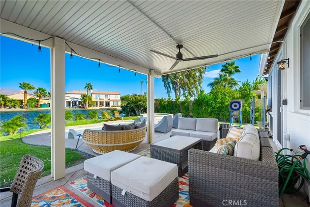 a building outdoor space with patio furniture