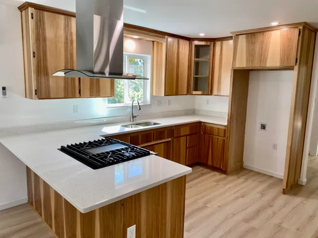 a kitchen with a sink appliances and cabinets