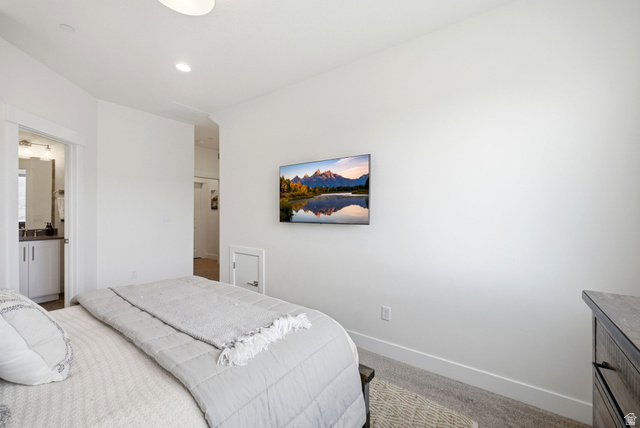 3355 Santa Fe Road Park City, UT 84098 - Photo 16 of 45 Carpeted bedroom with crisp white walls and ceiling, featuring recessed lighting and a ceiling light fixture