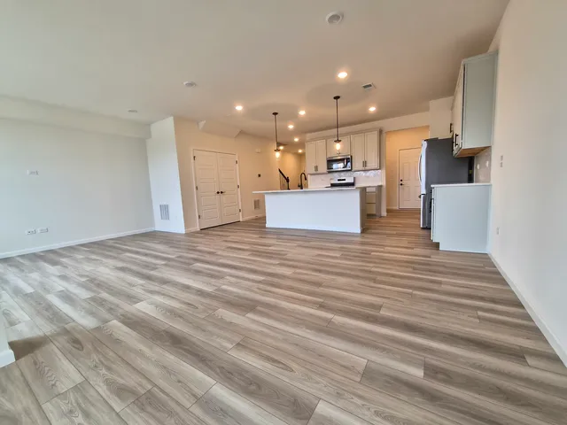 a view of kitchen and kitchen counter space