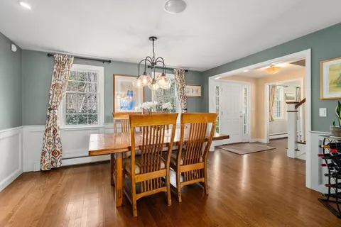 a dining room with furniture window wooden floor
