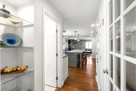 a view of a kitchen and dining room