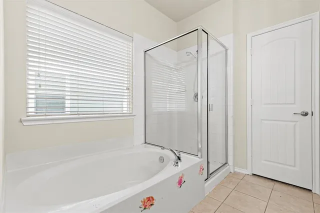 a bathroom with a bathtub and a shower