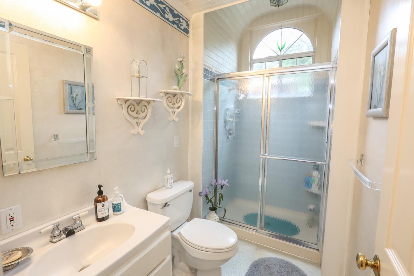 2007 Green Valley Road Watsonville, CA 95076 - Photo 26 of 52 a bathroom with a sink a mirror a toilet and shower