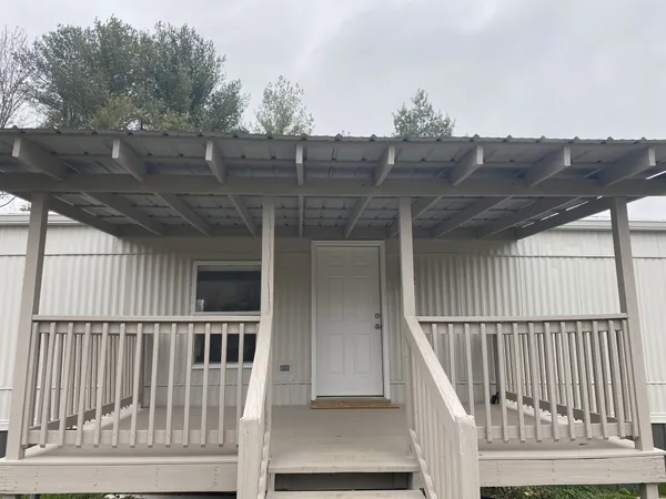 a view of a wooden balcony